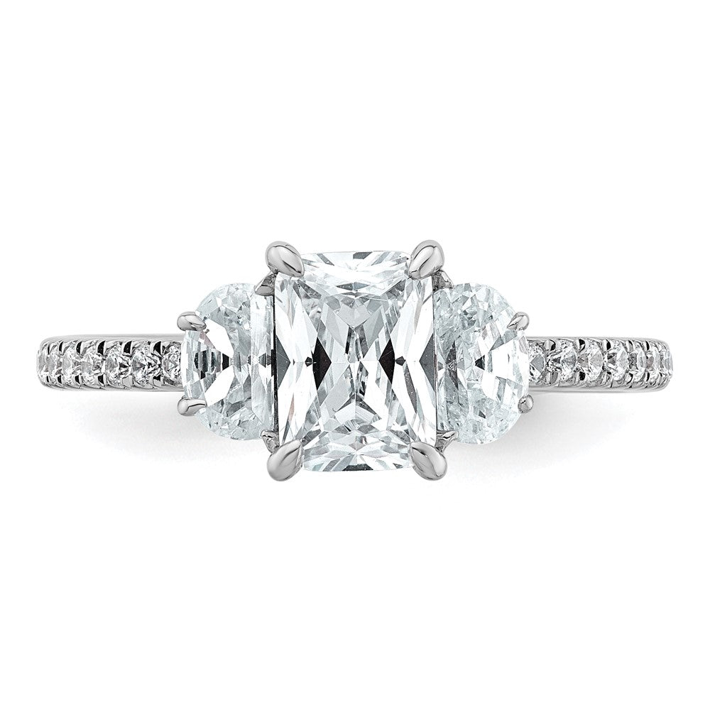 14kw 1 5/8ct Cert Lab Grown Diamond VS+ F+ Radiant Comp 3 Stone Eng Ring
