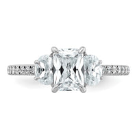 14kw 1 5/8ct Cert Lab Grown Diamond VS+ F+ Radiant Comp 3 Stone Eng Ring