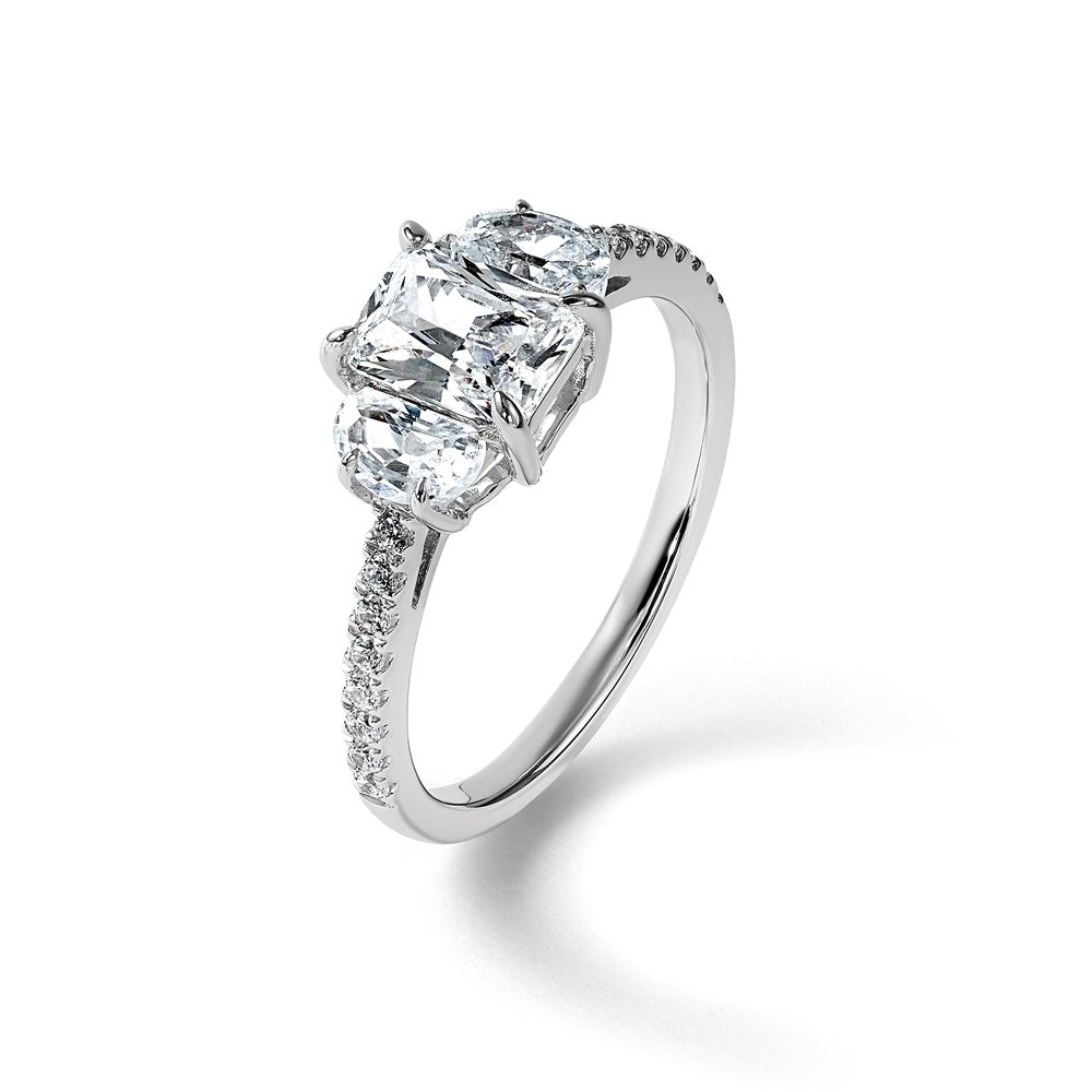 14kw 3/4ct Lab Grown Dia VS+ F+Half Moon 1ct Radiant Semi 3 Stone Eng Ring