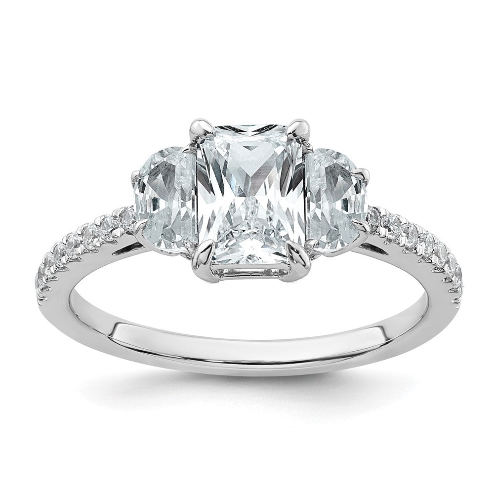 14kw 1 5/8ct Cert Lab Grown Diamond VS+ F+ Radiant Comp 3 Stone Eng Ring