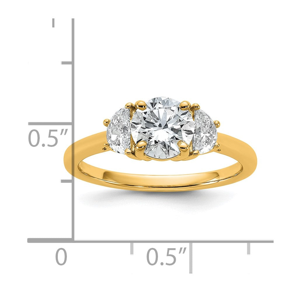 14k 3/8ct Lab Grown Diamond VS+ F+ 1ct Center Round Semi 3 Stone Eng Ring