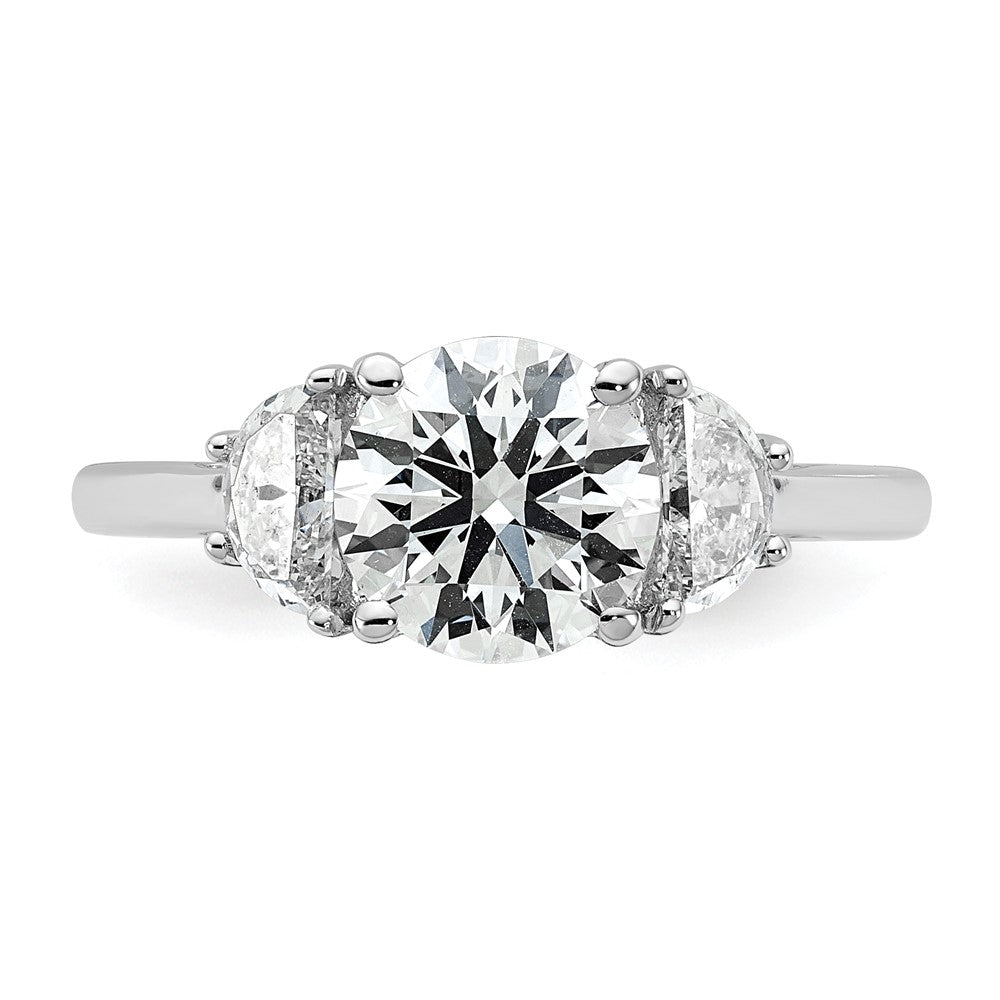 14kw 1/2ct Lab Grown Dia VS+ F+ 1 1/2ct Center Round Semi 3 Stone Eng Ring