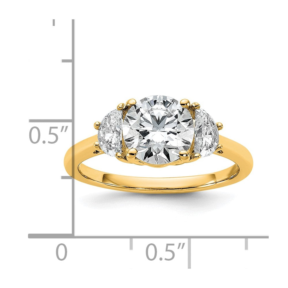 14k 1/2ct Lab Grown Dia VS/SI+ G+ 1 1/2ct Ctr Round Semi 3 Stone Eng Ring
