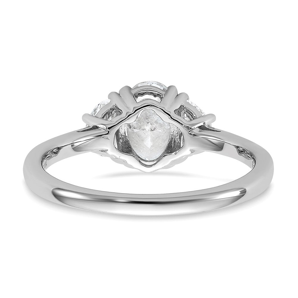 14kw 3/8ct Lab Grown Dia VS+ F+ 1/2 Moon&1ct Oval Semi 3 Stone Eng Ring