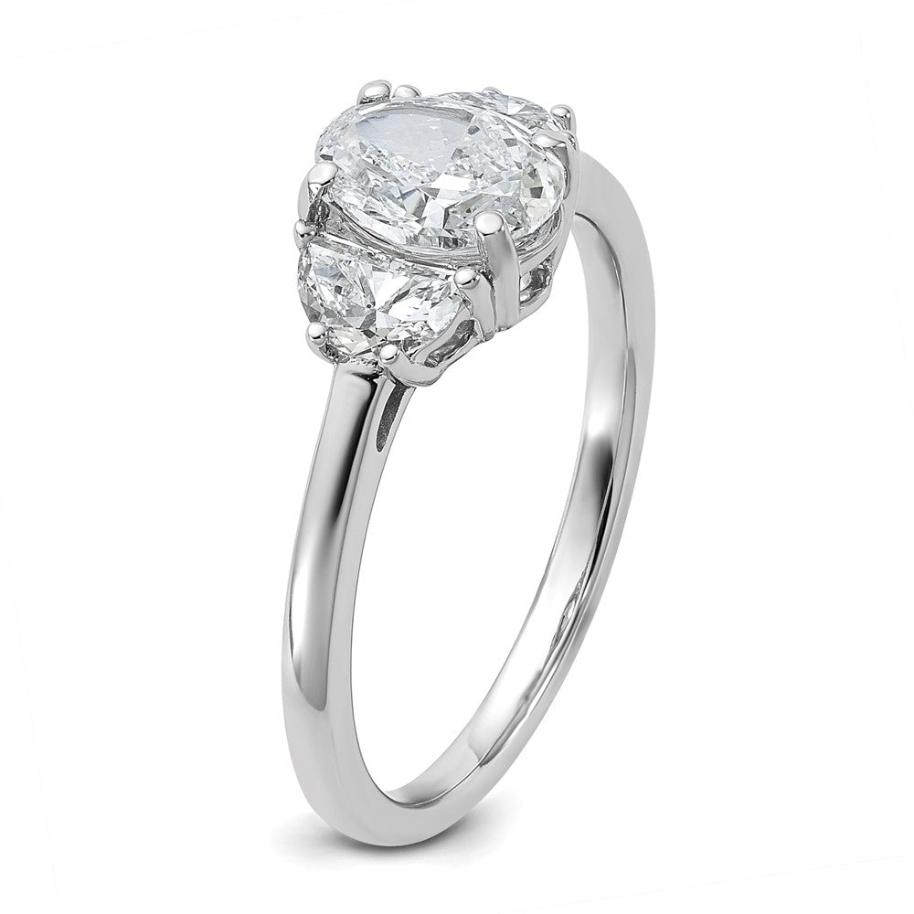 14kw 3/8ct Lab Grown Dia VS+ F+ 1/2 Moon&1ct Oval Semi 3 Stone Eng Ring