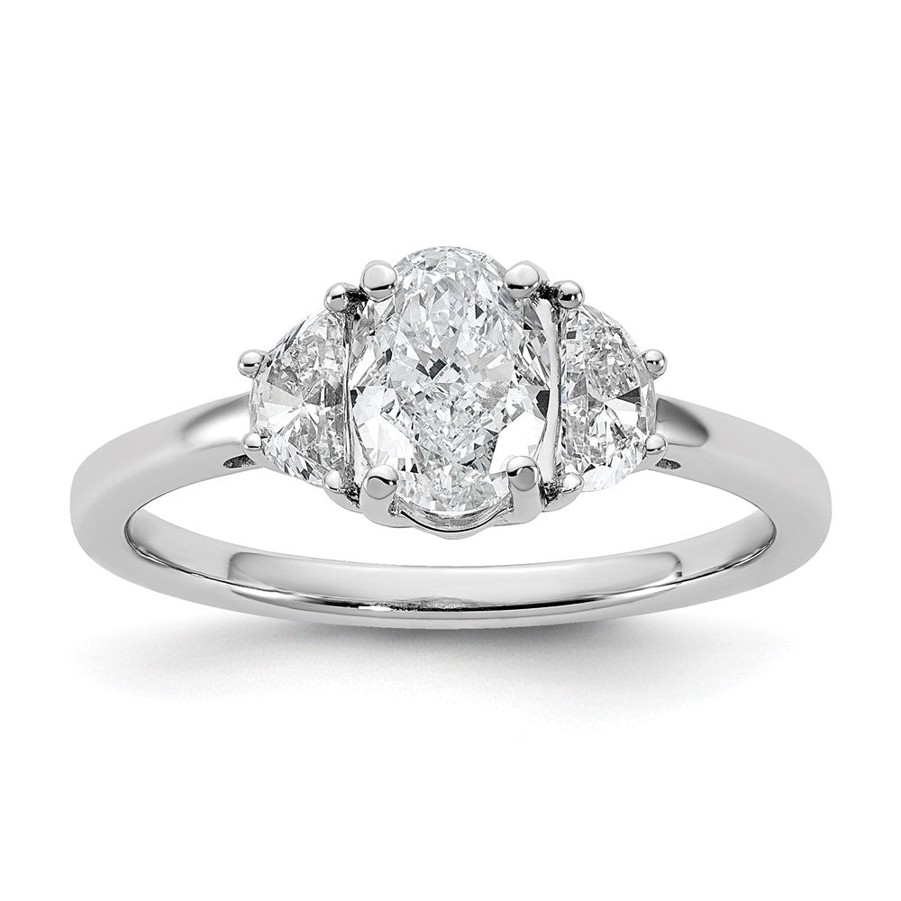 14kw 3/8ct Lab Grown Dia VS+ F+ 1/2 Moon&1ct Oval Semi 3 Stone Eng Ring