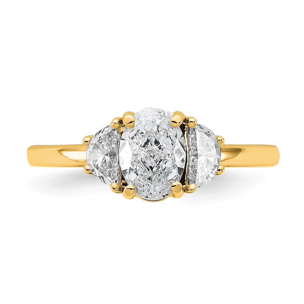 14k 3/8ct Lab Grown Dia VS+ F+ 1/2 Moon&1ct Oval Semi 3 Stone Eng Ring