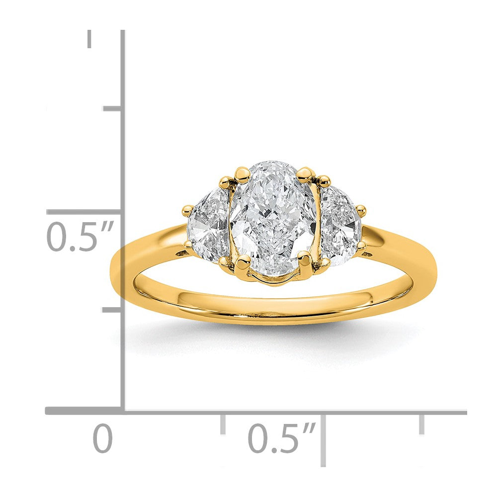 14k 3/8ct Lab Grown Dia VS+ F+ 1/2 Moon&1ct Oval Semi 3 Stone Eng Ring