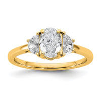 14k 3/8ct Lab Grown Dia VS/SI+ G+ 1/2 Moon&1ct Oval Semi 3 Stone Eng Ring