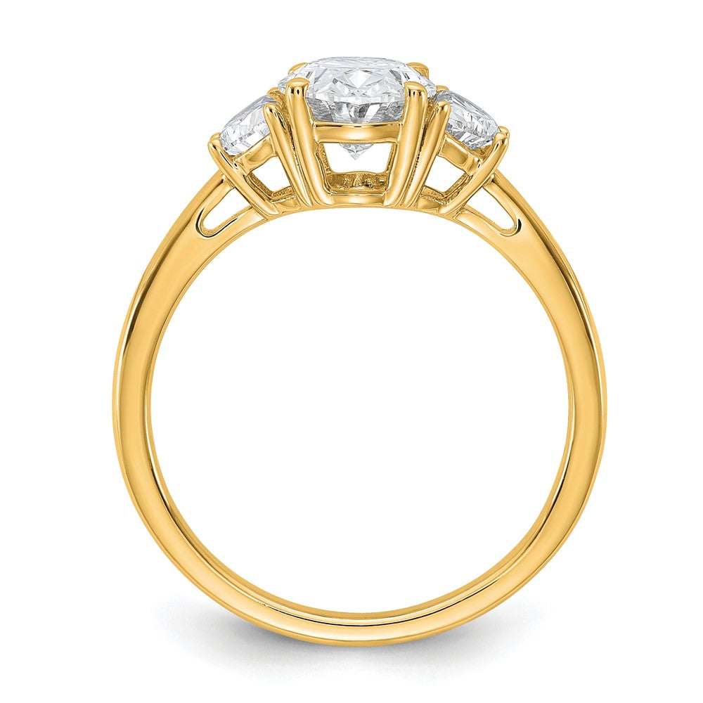 14k 1/2ct Lab Grown Dia VS+ F+ 1/2 Moon&1 1/2ct Oval Semi 3 Stone Eng Ring