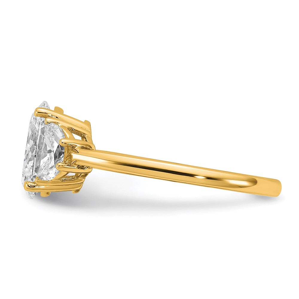 14k 1/2ct Lab Grown Dia VS+ F+ 1/2 Moon&1 1/2ct Oval Semi 3 Stone Eng Ring