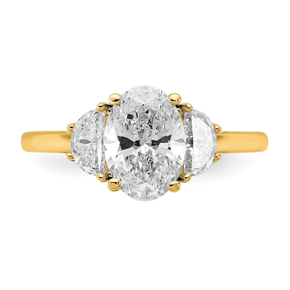 14k 1/2ct Lab Grown Dia VS+ F+ 1/2 Moon&1 1/2ct Oval Semi 3 Stone Eng Ring