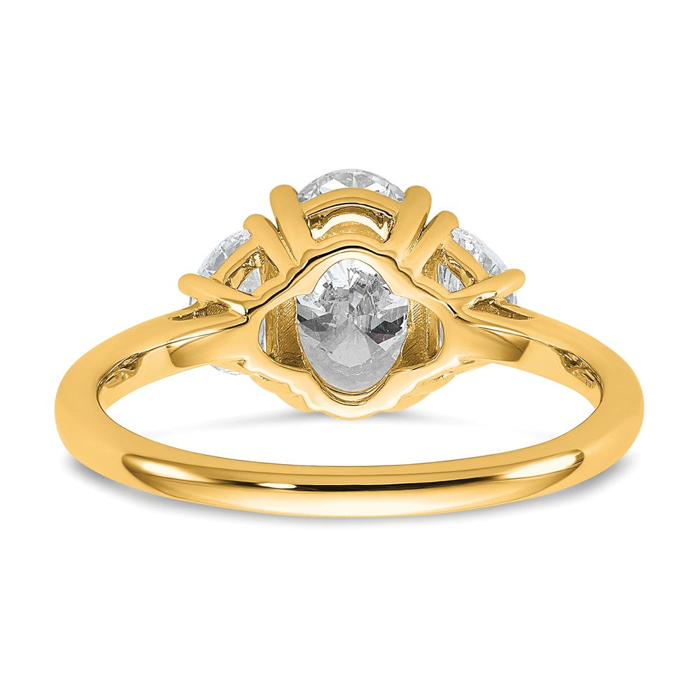 14k 1/2ct Lab Grown Dia VS+ F+ 1/2 Moon&1 1/2ct Oval Semi 3 Stone Eng Ring
