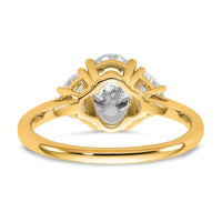 14k 1/2ct Lab Grown Dia VS+ F+ 1/2 Moon&1 1/2ct Oval Semi 3 Stone Eng Ring
