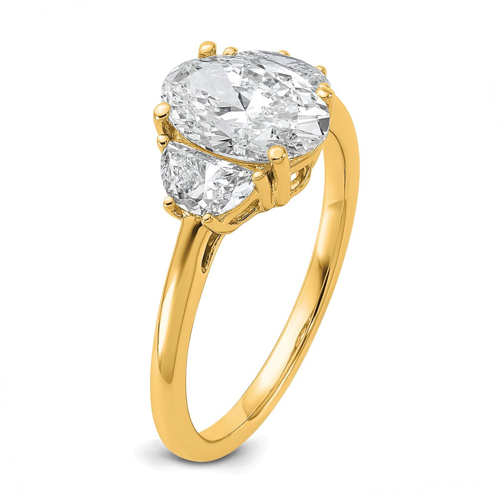 14k 1/2ct Lab Grown Dia VS+ F+ 1/2 Moon&1 1/2ct Oval Semi 3 Stone Eng Ring