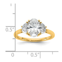 14k 1/2ct Lab Grown Dia VS+ F+ 1/2 Moon&1 1/2ct Oval Semi 3 Stone Eng Ring