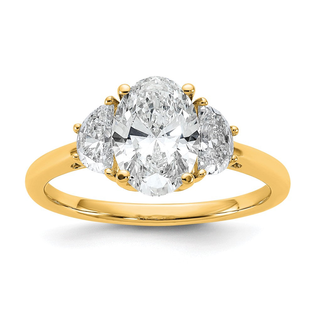 14k 1/2ct Lab Grown Dia VS+ F+ 1/2 Moon&1 1/2ct Oval Semi 3 Stone Eng Ring
