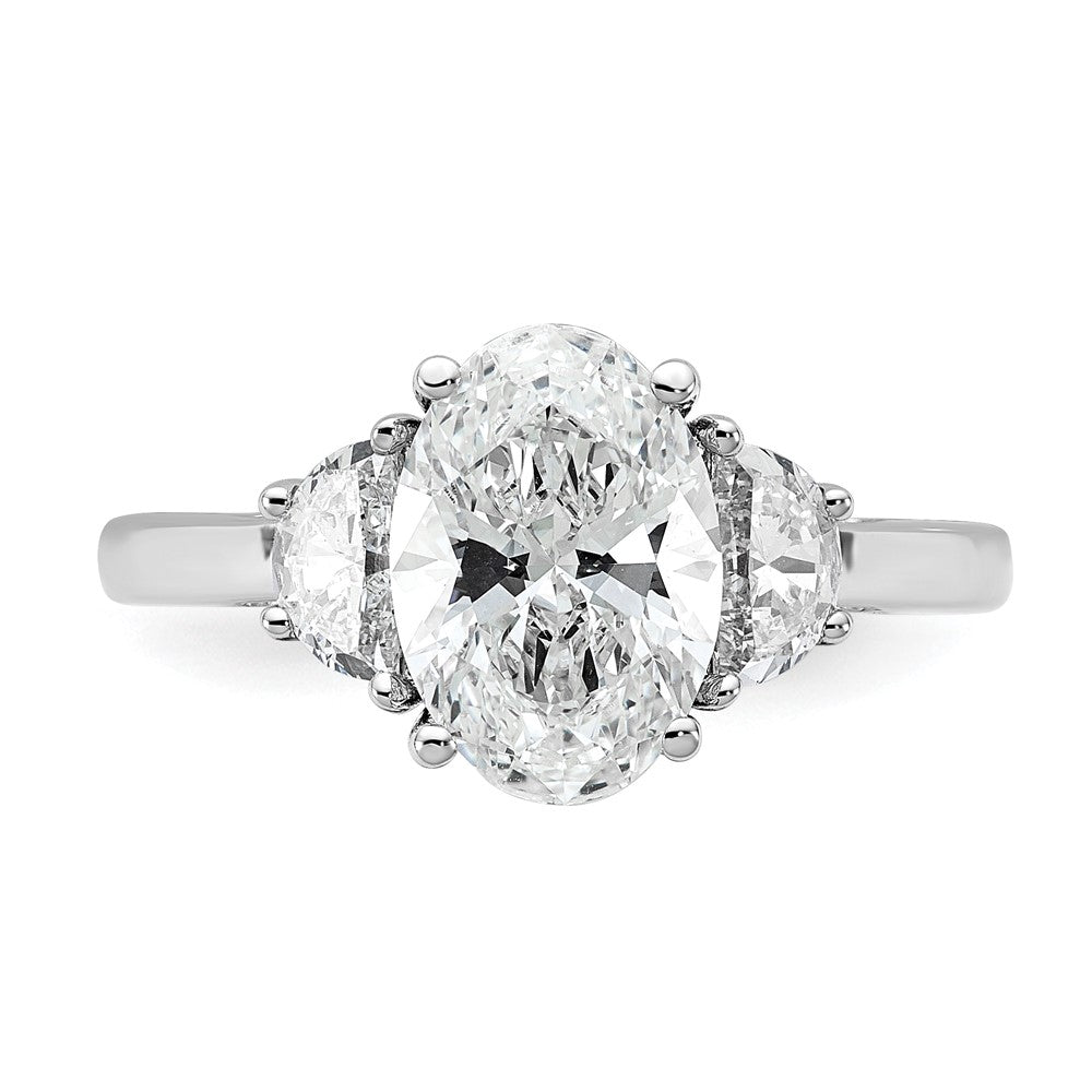 14kw 2 1/2ct Cert Lab Grown Dia VS+ F+ Comp Oval&1/2 Moon 3 Stone Eng Ring
