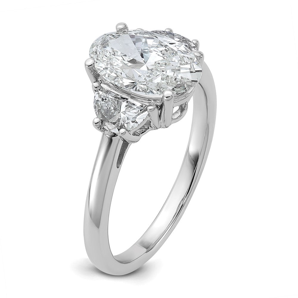 14kw 2 1/2ct Cert Lab Grown Dia VS+ F+ Comp Oval&1/2 Moon 3 Stone Eng Ring