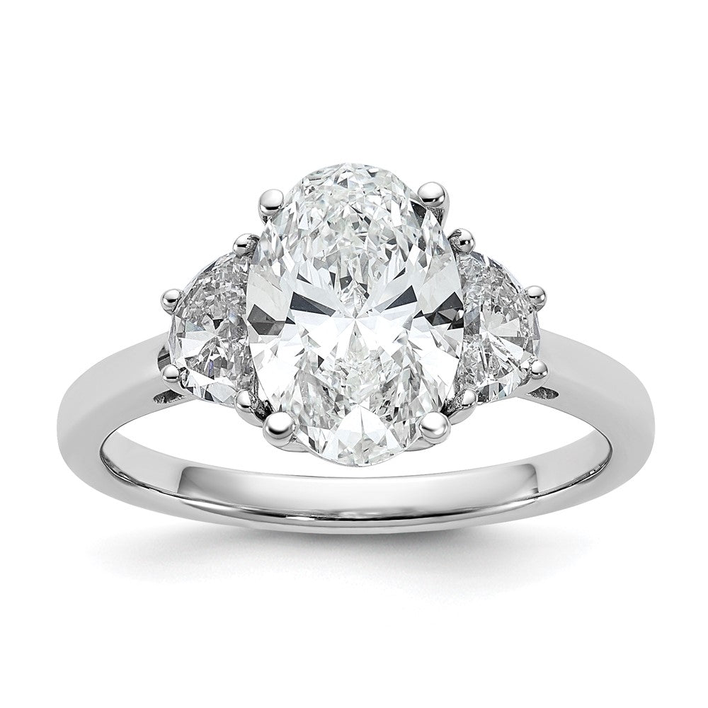 14kw 2 1/2ct Cert Lab Grown Dia VS+ F+ Comp Oval&1/2 Moon 3 Stone Eng Ring