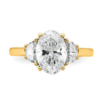 14k 1/2ct Lab Grown Dia VS+ F+ 1/2 Moon&2ct Oval Semi 3 Stone Eng Ring