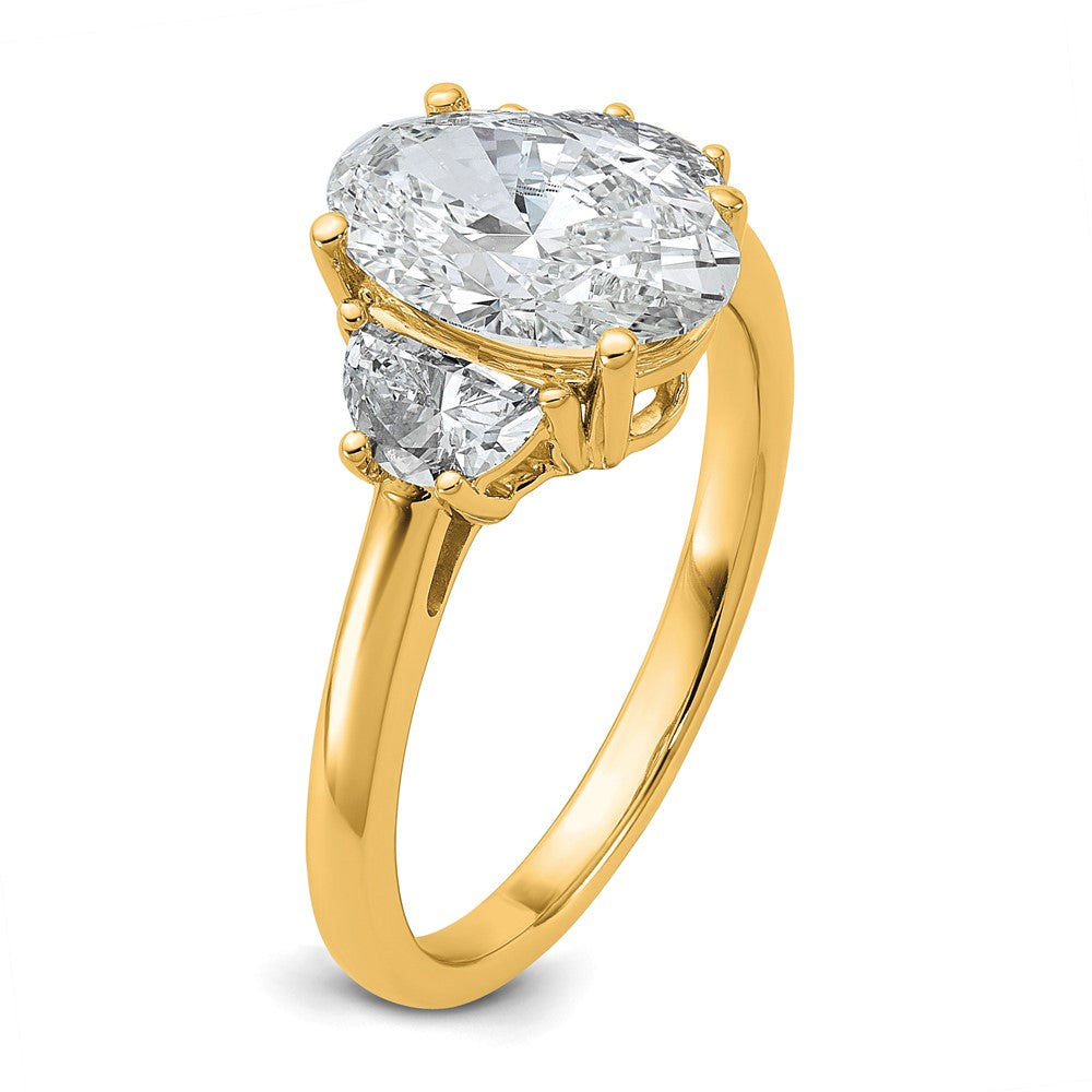 14k 1/2ct Lab Grown Dia VS/SI+ G+ 1/2 Moon&2ct Oval Semi 3 Stone Eng Ring
