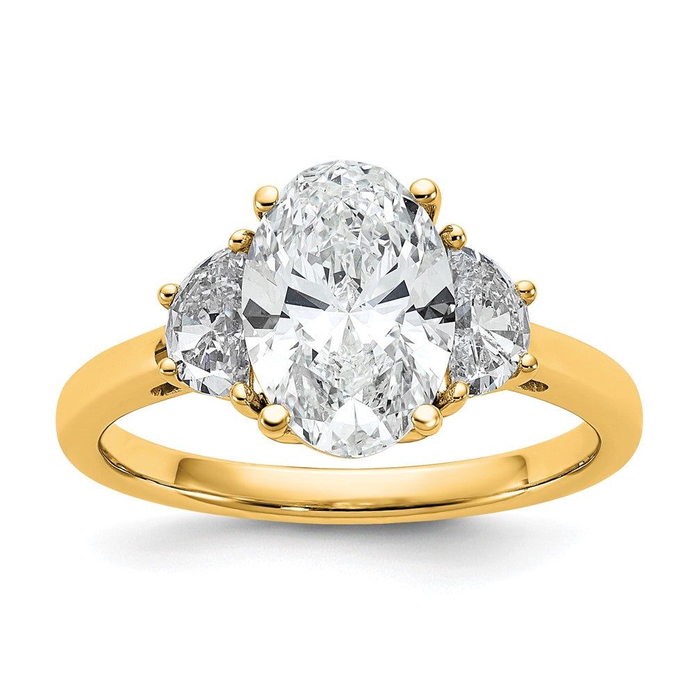 14k 1/2ct Lab Grown Dia VS+ F+ 1/2 Moon&2ct Oval Semi 3 Stone Eng Ring