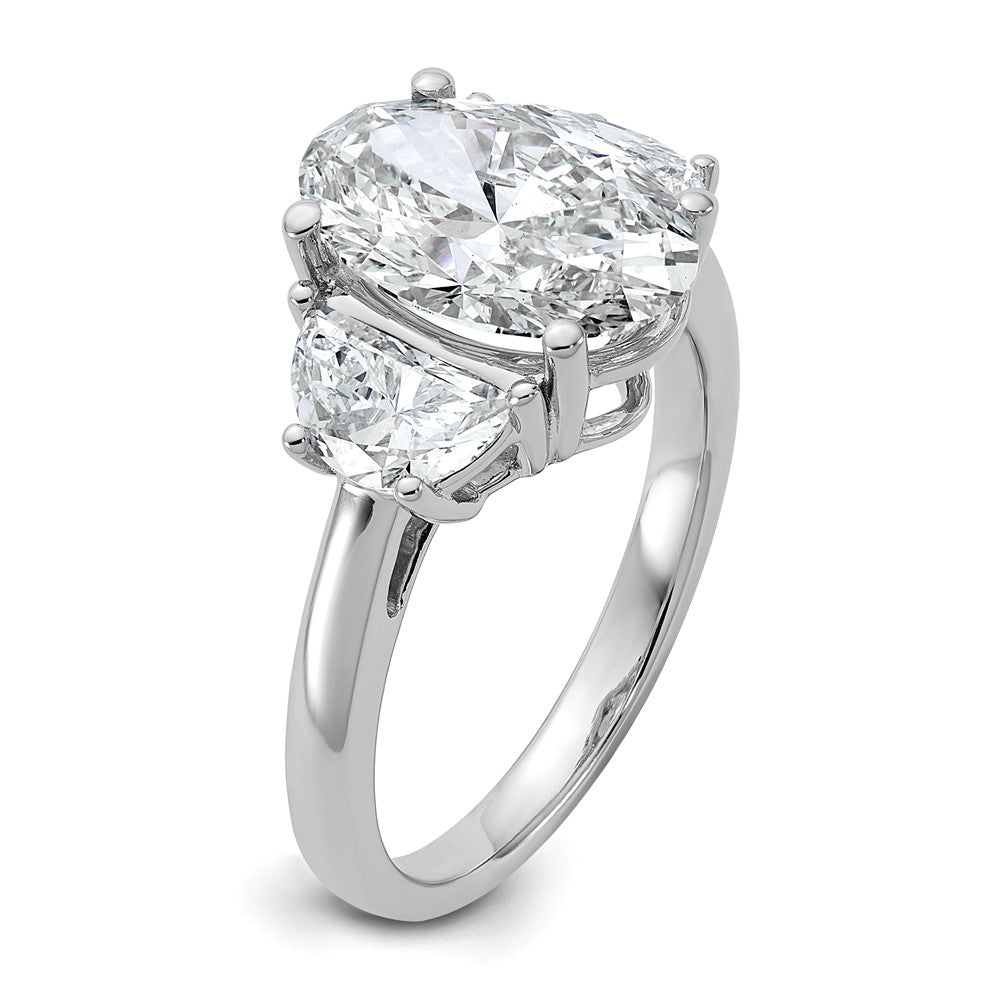 14kw 4ct Cert Lab Grown Dia VS/SI+ G+ Comp Oval&1/2 Moon 3 Stone Eng Ring