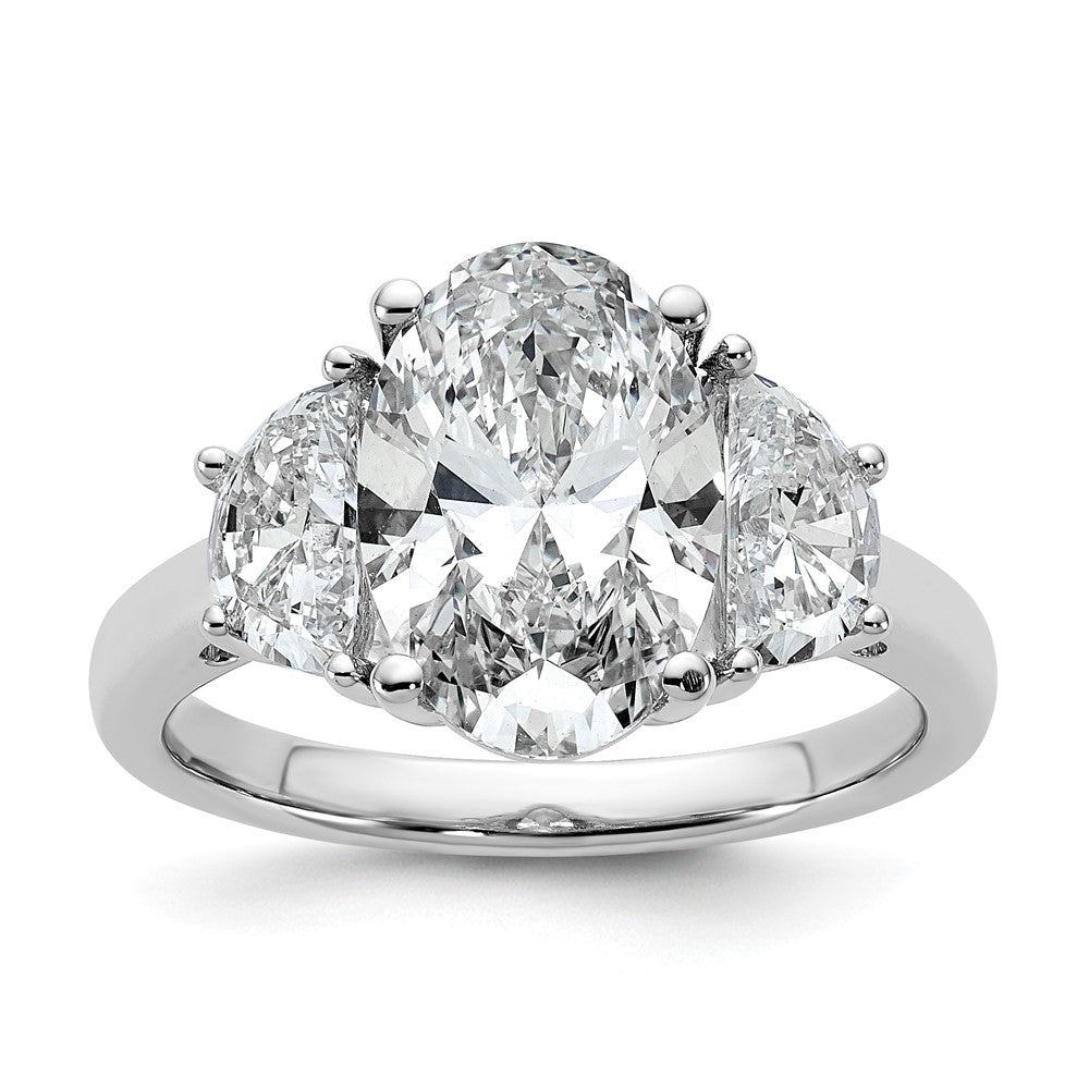 14kw 4ct Cert Lab Grown Dia VS/SI+ G+ Comp Oval&1/2 Moon 3 Stone Eng Ring