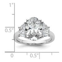 14kw 1ct Lab Grown Dia VS+ F+ Half Moon and 3ct Oval Semi 3 Stone Eng Ring