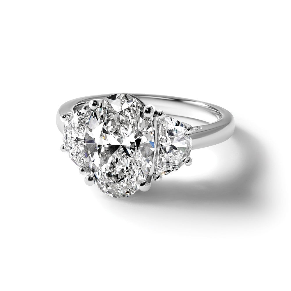 14kw 1ct Lab Grown Dia VS/SI+ G+ Half Moon and 3ct Oval Semi Eng Ring
