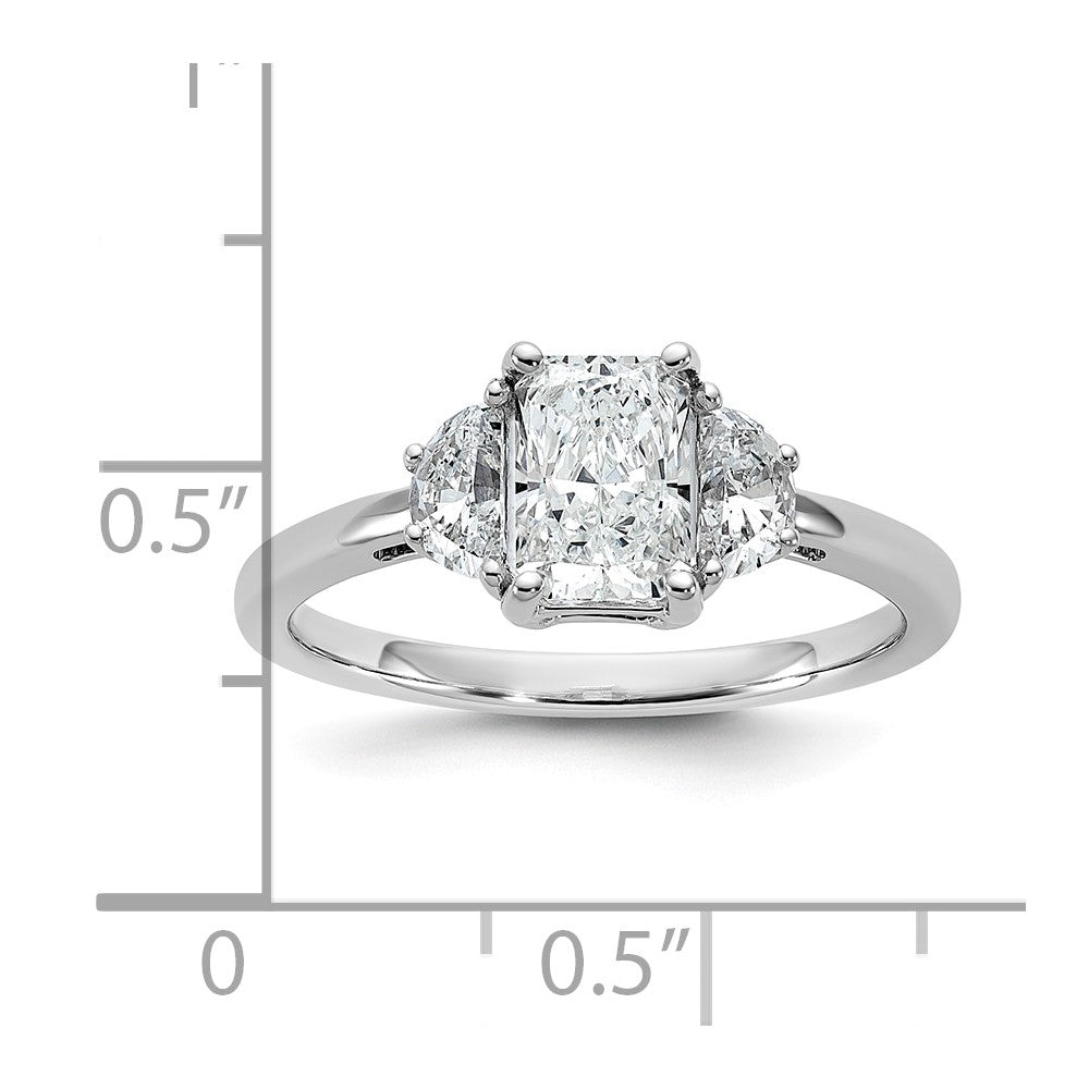 14kw 1 3/8ct Cert Lab Grown Dia VS/SI+ G+ Radiant&1/2 Moon Comp Eng Ring