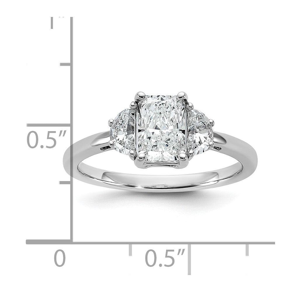 14kw 3/8ct Lab Grown Diamond VS+ F+ 1/2 Moon 1ct Radiant Semi Eng Ring
