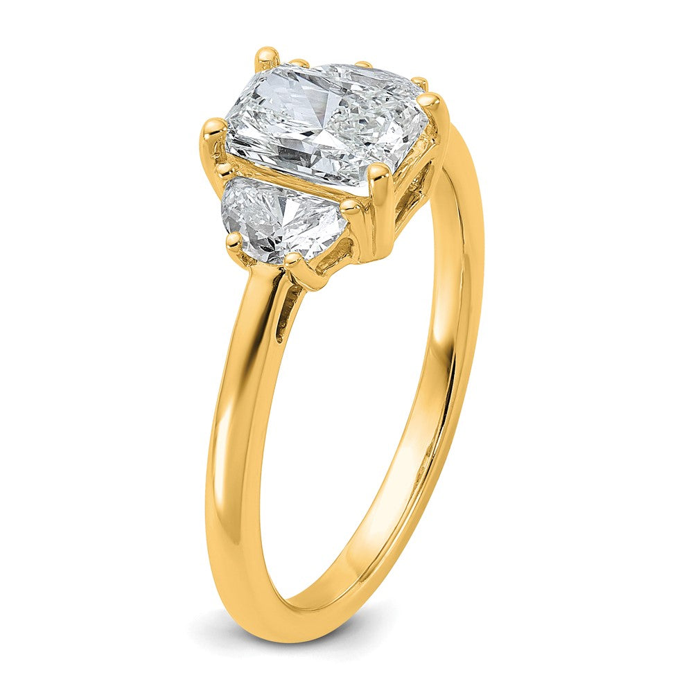 14k 3/8ct Lab Grown Diamond VS+ F+ 1/2 Moon 1ct Radiant Semi Eng Ring