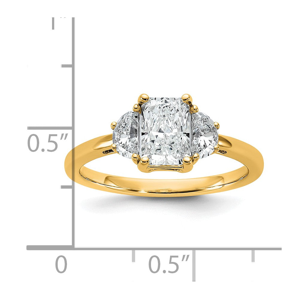 14k 3/8ct Lab Grown Diamond VS+ F+ 1/2 Moon 1ct Radiant Semi Eng Ring