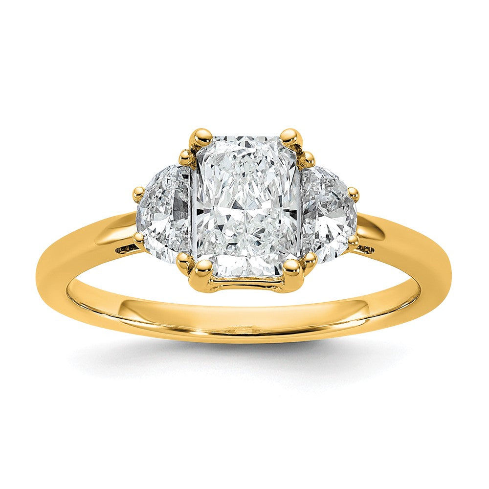 14k 3/8ct Lab Grown Diamond VS/SI+ G+ 1/2 Moon 1ct Radiant Semi Eng Ring