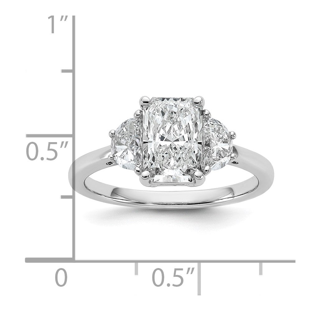 14kw 2ct Cert Lab Grown Diamond VS+ F+ Radiant&1/2 Moon Comp Eng Ring