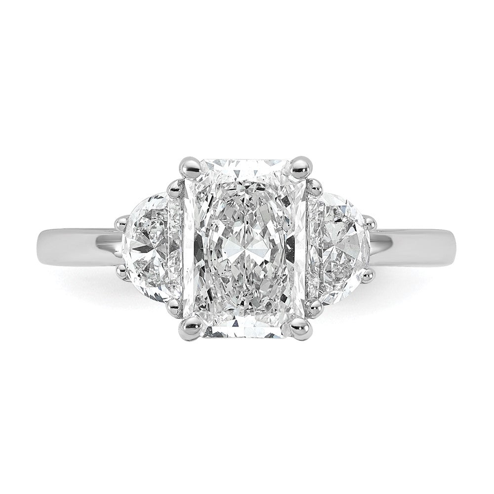 14kw 1/2ct Lab Grown Dia VS/SI+ G+ 1/2 Moon 1 1/2ct Radiant Semi Eng Ring