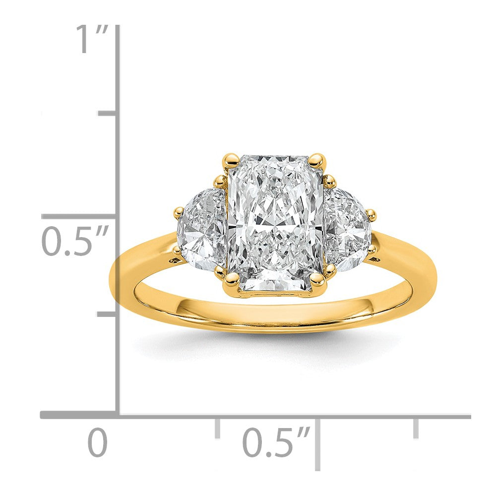 14k 1/2ct Lab Grown Dia VS/SI+ G+ 1/2 Moon 1 1/2ct Radiant Semi Eng Ring