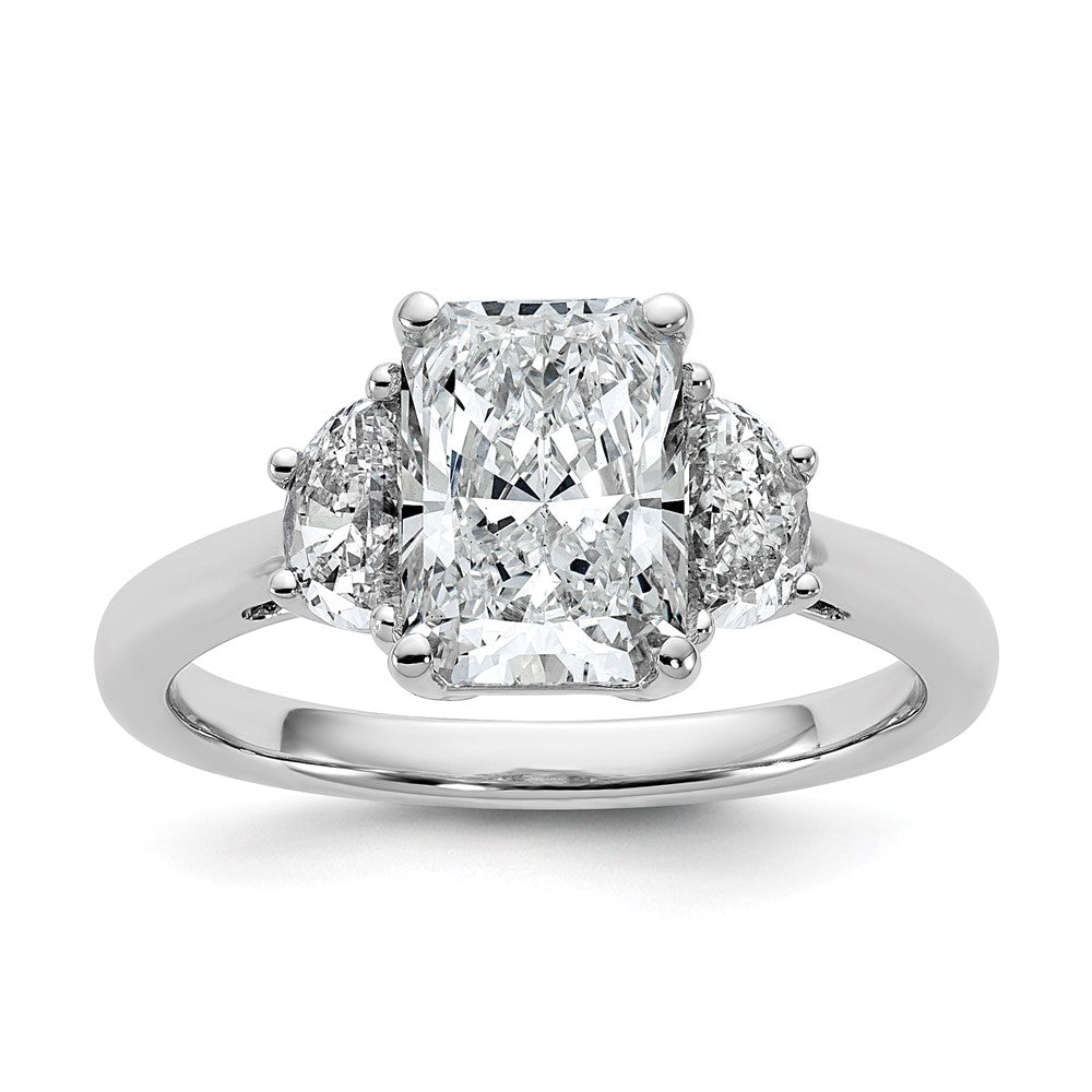 14kw 2 1/2ct Cert Lab Grown Dia VS+ F+ Radiant&1/2 Moon Comp Eng Ring