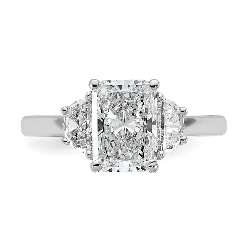 14kw 1/2ct Lab Grown Diamond VS+ F+ 1/2 Moon 2ct Radiant Semi Eng Ring