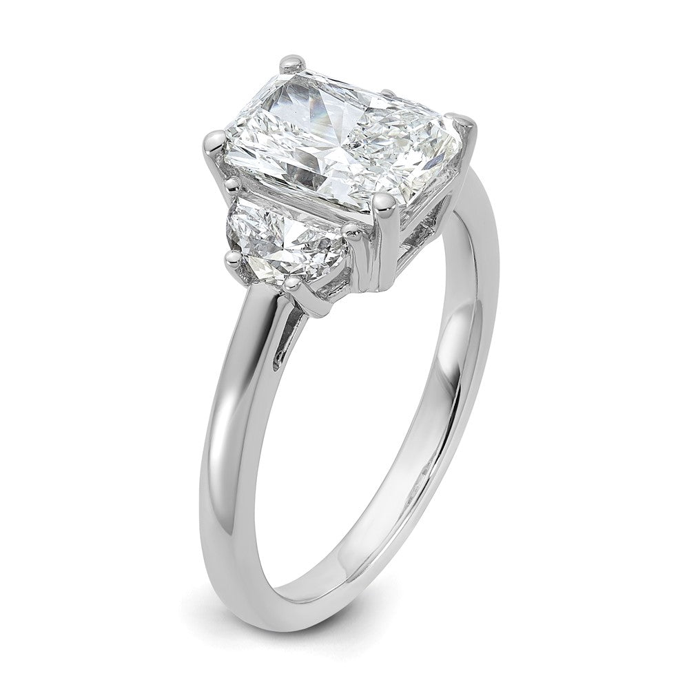 14kw 1/2ct Lab Grown Diamond VS+ F+ 1/2 Moon 2ct Radiant Semi Eng Ring