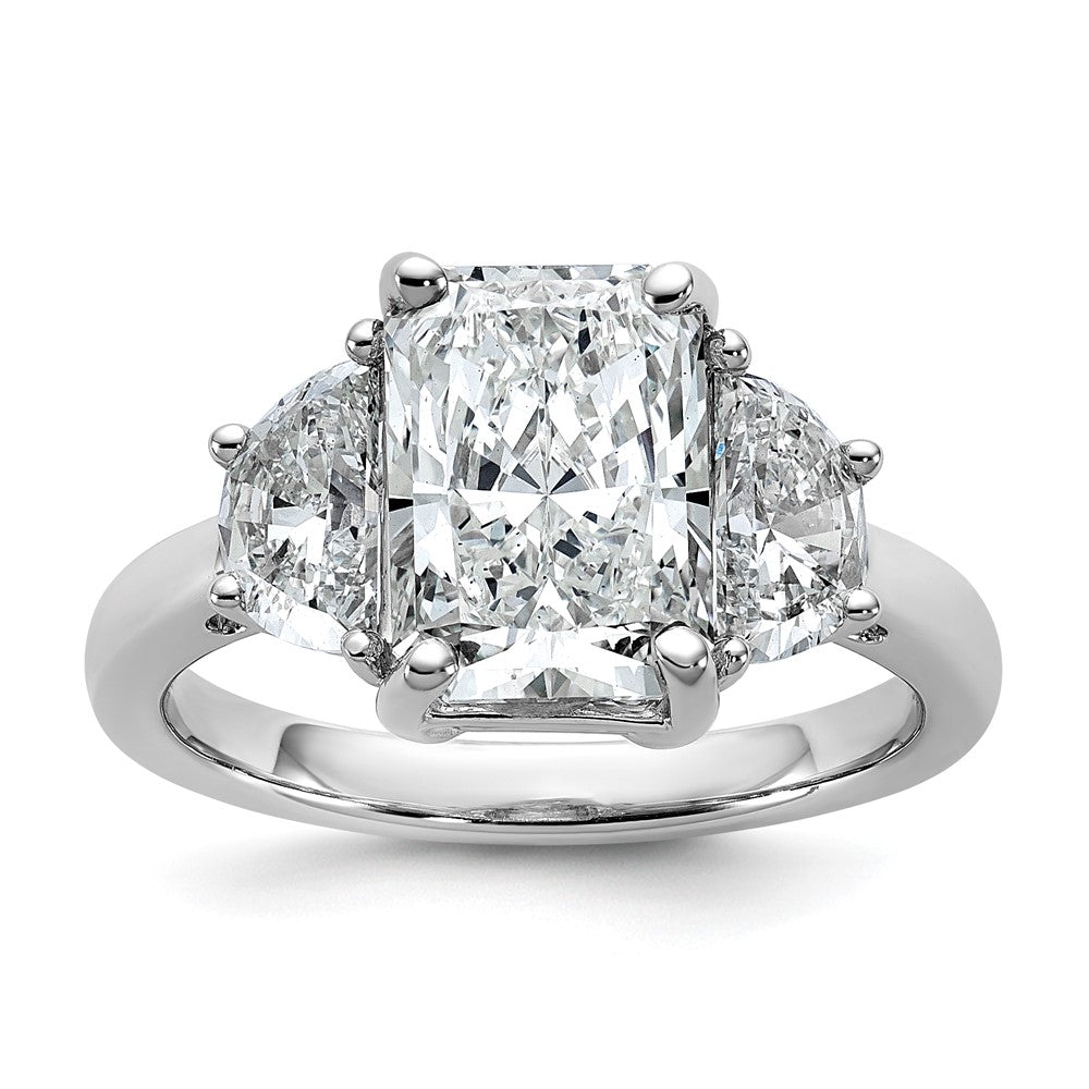 14kw 1ct Lab Grown Diamond VS+ F+ 1/2 Moon 3ct Radiant Semi Eng Ring