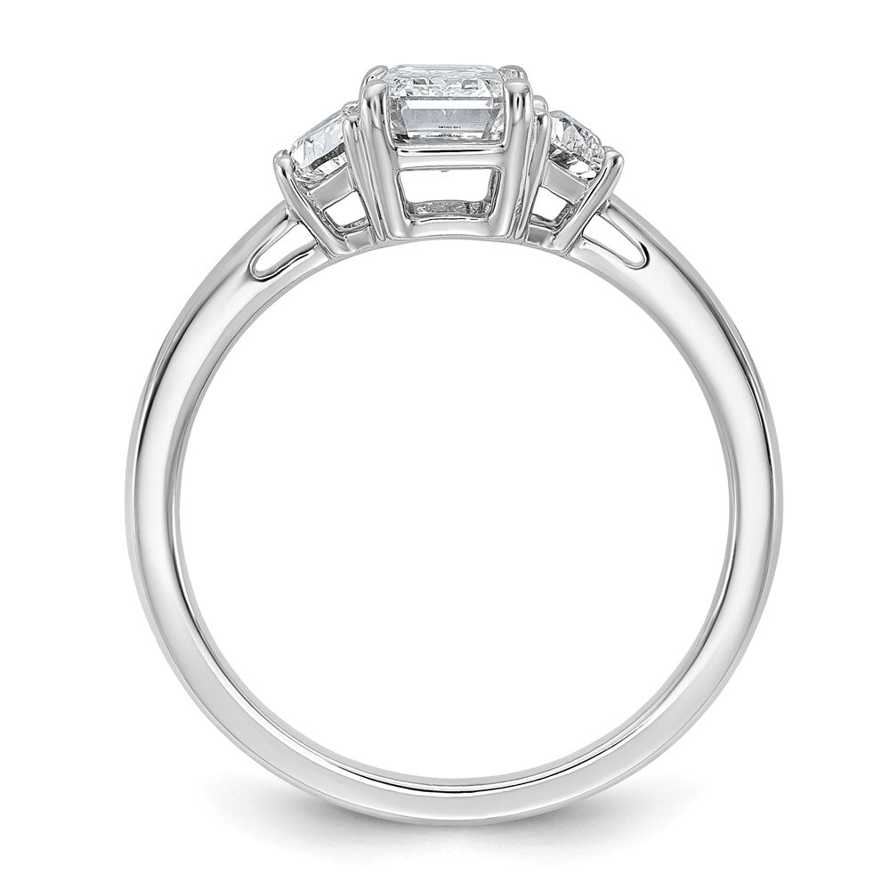14kw 1 3/8ct Cert Lab Grown Dia VS+ F+ Emerald & 1/2 Moon 3 Stone Eng Ring