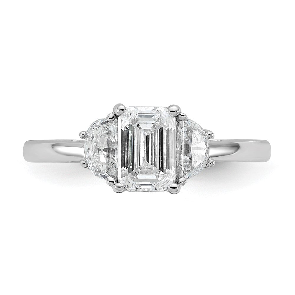 14kw 1 3/8ct Cert Lab Grown Dia VS+ F+ Emerald & 1/2 Moon 3 Stone Eng Ring