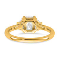 14k 1 3/8ct Cert Lab Grown Dia VS/SI+ G+ Emerald&1/2 Moon 3Stone Eng Ring