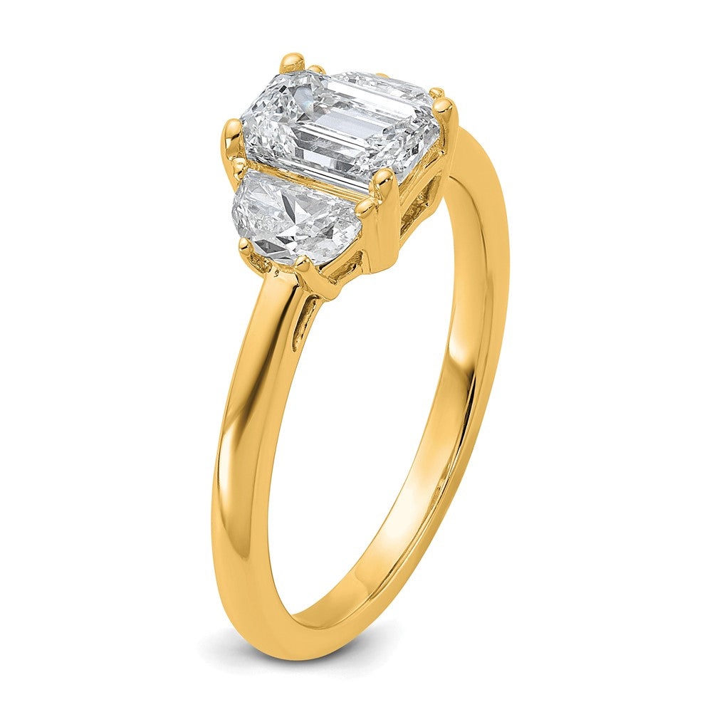 14k 1 3/8ct Cert Lab Grown Dia VS/SI+ G+ Emerald&1/2 Moon 3Stone Eng Ring
