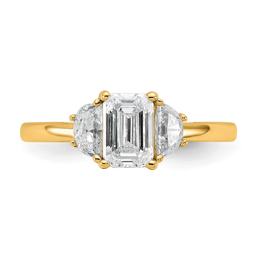 14k 3/8ct Lab Grown Dia VS/SI+ G+ Semi Emerald & 1/2 Moon 3 Stone Eng Ring