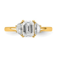 14k 3/8ct Lab Grown Dia VS/SI+ G+ Semi Emerald & 1/2 Moon 3 Stone Eng Ring