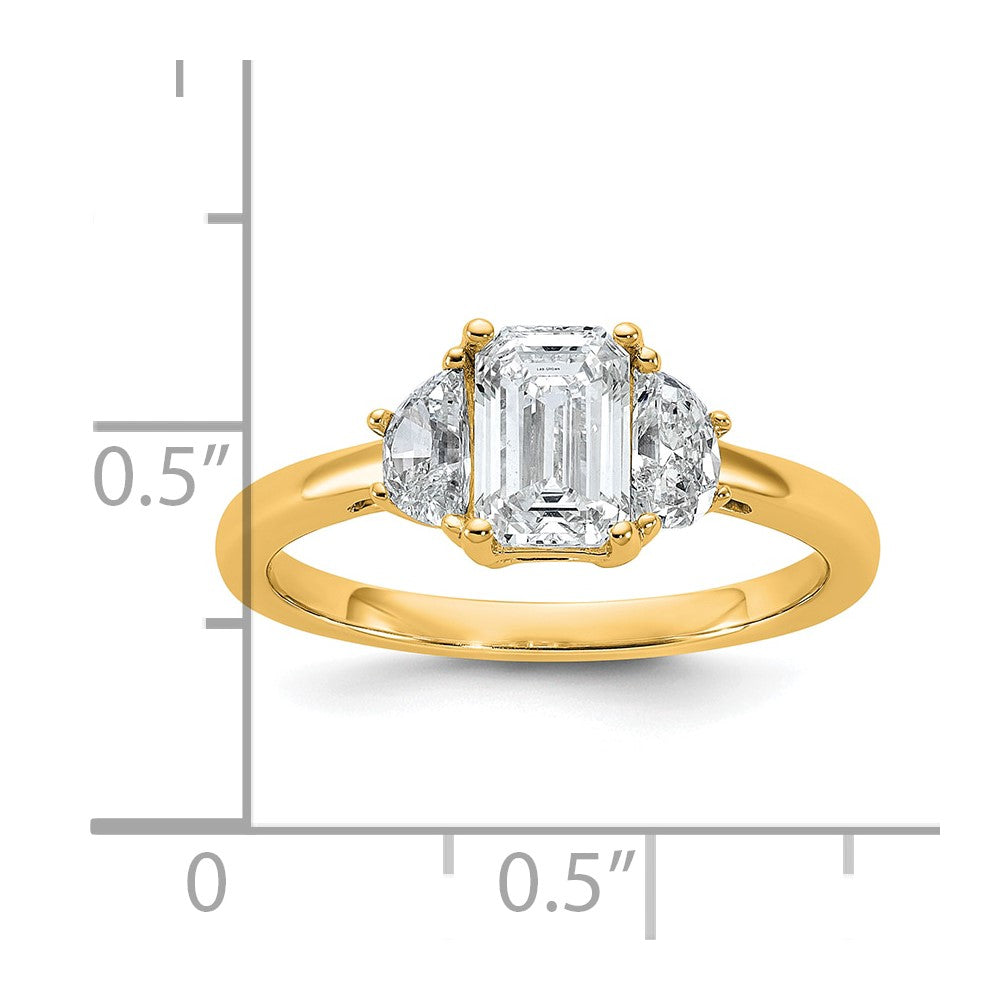 14k 3/8ct Lab Grown Dia VS+ F+ Semi Emerald & 1/2 Moon 3 Stone Eng Ring